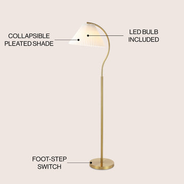 Devon 60.5" Modern Glam Metal Arc LED Floor Lamp with Pleated Shade - JONATHAN Y